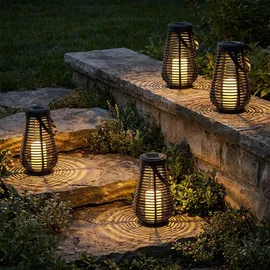 Nowa Außenleuchte Kunststoff H 26 cm 4x LED Solar Dämmerungssensor Schwarz