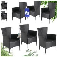 CASARIA Polyrattan Gartenstuhl 6er-Set Schwarz Stapelbar