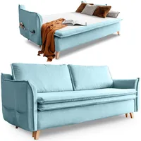 Schlafsofa mit Bettkasten, Schlafsofa Dauerschläfer - Big Sofa mit Schlaffunktion und Bettkasten, Schlafsofa mit Matratze Sofabett Schlafcouch mit Bettkasten Schlafcouch Ausziehbar - Sofa Pastellblau