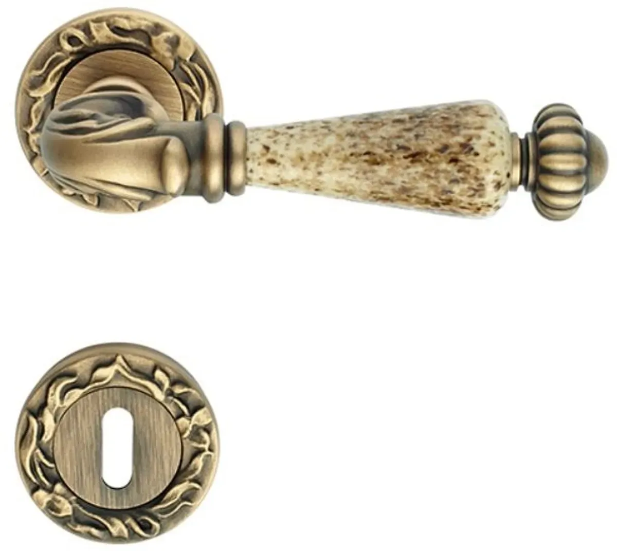 Casa Padrino Barock Türklinken Set Messing Patiniert 14,2 x H. 5,3 cm - Barockstil Türgriff Set mit Edel Porzellan Griff