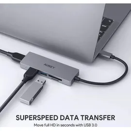 Aukey CB-C63 Hub 3-in-1, USB-A und USB-C SD- & microSD-Karten, Grau Silber