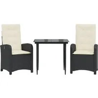 VidaXL 3-tlg. Garten-Essgruppe mit Kissen Schwarz Poly Rattan
