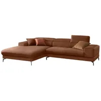 Ecksofa W.SCHILLIG "piedroo" Sofas Gr. B/H/T: 303cm x 70cm x 193cm, Chenille-Flachgewebe R66, Longchair links, mit Kopfteilverstellung-ohne Sitztiefenverstellung, braun (copper r66) Ecksofa Kopfteilverstellung, wahlweise mit Sitztiefenverstellung, Breite 303cm