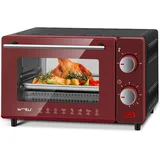 Woltu Minibackofen, 10 Liter, 650 Watt Pizzaofen Krümelblech mit Timer rot|schwarz