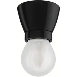 ledscom.de Porzellan Lampen-Fassung MINZ, rund, schwarz + LED Lampe, 477lm, warmweiß