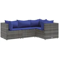 vidaXL 4-tlg. Garten-Lounge-Set mit Kissen Grau Poly Rattan