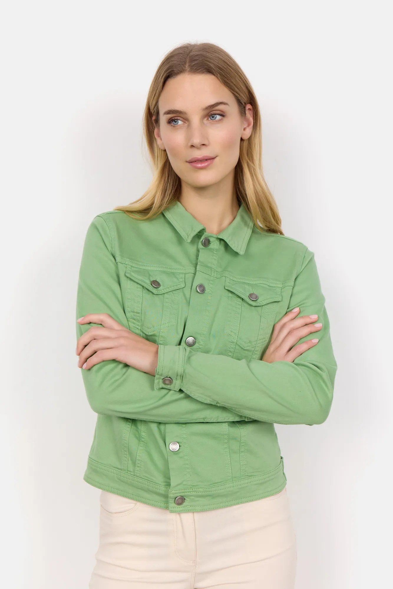 Jeansblazer SOYACONCEPT "SC-ERNA 2" Gr. M (38), grün (green) Damen Blazer Jeansjacke in taillierter Form und schönen Farben