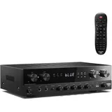 Donner Stereo Verstärker, Prämie 4-Kanal Verstärker mit 1000 W Maximalleistung und Bluetooth 5.3, USB, FM, 2 Mikrofoneingängen, Cinch, Glasfaser/Koaxial Eingang für Heim, Karaoke und Kinolautsprecher