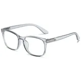 Lanomi Lesebrille Damen Herren Blaulichtfilter Hochwertig Federscharniere Rechteckig Lesehilfe UV400 Schutz Computer Brille +1,0 bis +4,0 Transparentes Grau 0 - L