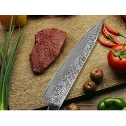 Muxel Kochmesser Küchenmesser Carbon Damast-Klinge Damastmesser Messer 62 Lagen V10 Stahl