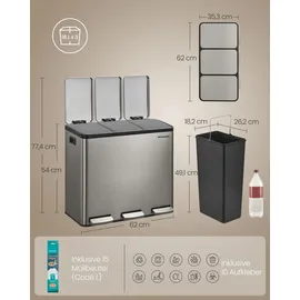 Songmics Mülleimer 3 x 18 l Silber