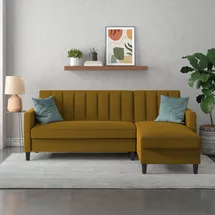 dorel home Ecksofa DOREL HOME "Celine, L-Form", gelb (curry), B:213cm H:83cm T:154cm, Webstoff, 100% Polyester, Sofas, Ecksofa, mit Bett-Funktion und Stauraum. Recamiere beidseitig montierbar