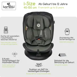 Lorelli Auto Kindersitz Aviator, Mitwachsender Autositz mit Isofix i-Size 40-150cm, Babysitz ab Geburt, 360 Grad drehbar, grün