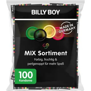 BILLY BOY Kondome 100er Beutel Mix-Sortiment | Aus bunten, perlgenoppten, aromatisierten und extra feuchten Kondomen | 1x100 Stück
