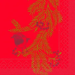 Tissue Serviette Jesse, 33 x 33 cm, 100 Stück - Mank - Weihnachtsserviette Ilex-Zweige Vogel
