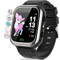 kaacly Smartwatch Kinder Telefonieren -Kinder Smartwatch mit SOS Schrittzähler Spiele Kamera Stoppuhr Wecker Touchscreen Taschenlampe Smartwatches Geburtstag für Jungen und Mädchen Geschenke (Black)