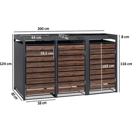 Zelsius Mülltonnenbox 3er mit Pflanzdach für 3 Tonnen, 120 - 240 Liter, Anthrazit RAL 7016