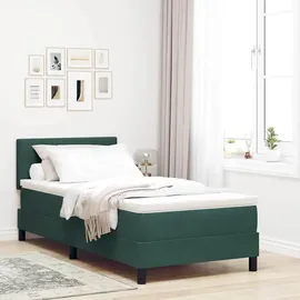 vidaXL LED Boxspringbett mit Matratze Dunkelgrün 90 x 190 cm Samt