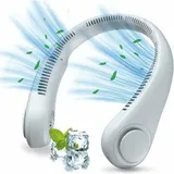 Aimoonsa - Tragbarer Nackenventilator, Usb-nackenventilator Mit 1200 Mah Akku, Flügelloser Freisprechventilator, 3 Geschwindigkeiten, 360° Verstellbarer Leiser Ventilator Für Büro, Zuhause, Reisen (weiß