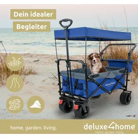 deluxe4home Bollerwagen faltbar mit Dach blau/grau