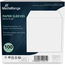 MediaRange Papiertaschen für 1 Disc, mit Lasche, ohne Sichtfenster, weiß, 100er Pack