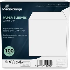 MediaRange Papiertaschen für 1 Disc, mit Lasche, ohne Sichtfenster, weiß, 100er Pack
