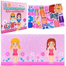 mk magnikon MAGNIKON Magnetspiel Alice und Agatha, Magnet Puppen zum Anziehen, Magnet Anziehpuppen, Spielzeug für unterwegs, Anziehbuch, Magnetische Anziehpuppe mit 32 Magneten