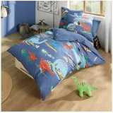 KAEPPEL Bettwäsche Dinosaurus 135 x 200 cm Renforce Blau