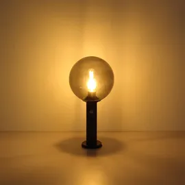 GLOBO Wegleuchte Außen anthrazit Sockelleuchte Gartenlampe rauchfarben, IP44 Spritzwasserfest, Glaskugel Rauchoptik, 1x E27 Fassung, DxH 25x38 cm