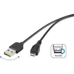 renkforce USB 2.0 A/Micro-B Anschlusskabel 1,8 m mit Wende-Stecker - Kabel nie wieder falsch herum e