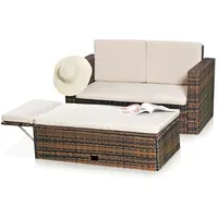 Mucola Gartenlounge-Set Polyrattan Gartensofa Lounge Sofa Gartenmöbel Gartensofa Sitzgarnitur, (Set, 2-tlg., Sofa & Ottomane), Kissen inkl. Reißverschluss, daher abnehm- und waschbar braun