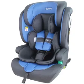 XOMAX Kindersitz ISOFIX I mitwachsend I 9-36 kg, 15 Monate - 12 Jahre, Gruppe 1/2/3 I 5-Punkt-Gurt und 3-Punkt-Gurt I Bezug abnehmbar und waschbar I ECE R129 I anthrazit-blau