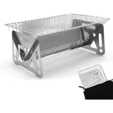 PHOJEWI Tragbarer Mini-Holzkohlegrill, Kleiner Grill, Tisch-Feuerstelle für Camping, Terrasse, Outdoor-Grill, Edelstahl, Campinggrill, Klappgrill, Rucksackreisen