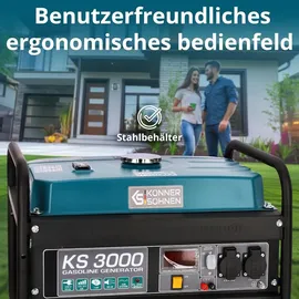 Könner & Söhnen KS 3000 Stromerzeuger,7 PS 4-Takt Benzinmotor, strom generator 3000 Watt,16A,230V Generator, Garage oder Camping Blau3