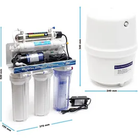 Naturewater 6 Stufen Umkehrosmose 180 L/Tag, RO Omsoseanlage mit UV Klärer und Druckerhöhungspumpe