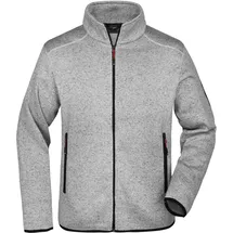schmidt's eigenmarke James & Nicholson Herren Strickfleece Jacke Fleece-Jacke JN762 light grey melange/red S