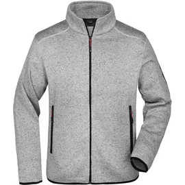 schmidt's eigenmarke James & Nicholson Herren Strickfleece Jacke Fleece-Jacke JN762 light grey melange/red S