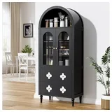 Meulbaty Vorratsschrank 71 Zoll breiter, gewölbter Vorratsschrank, Retro-Küchenschrank (1-St) mit Glastüren und Holzoberfläche, schwarz schwarz
