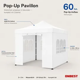 onbest Pavillon 3 x 3 m inkl. 4 Seitenteile Weiß
