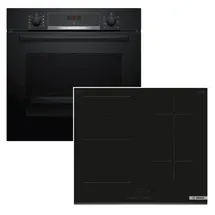 Bosch Herdset Bosch Backofen EcoClean mit Induktionskochfeld PowerBoost - autark, 60 cm - Schwarz