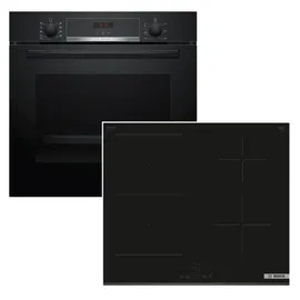 Bosch Herdset Bosch Backofen EcoClean mit Induktionskochfeld PowerBoost - autark, 60 cm - Schwarz