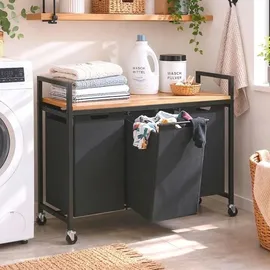 DanDiBo Ambiente DanDiBo Wäschekorb mit Rollen und 1 Ablage Wäscheregal Wäschesammler 3 Fächer 96697 Wäschebox Regal Wäschetonne Wäschesortierer Wäschetrenner