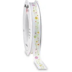PRÄSENT Geschenkband Blumen 15 mm x 20 m weiß