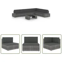 The Living Store 7-tlg. Garten-Lounge-Set mit Kissen Grau Poly Rattan - Grau