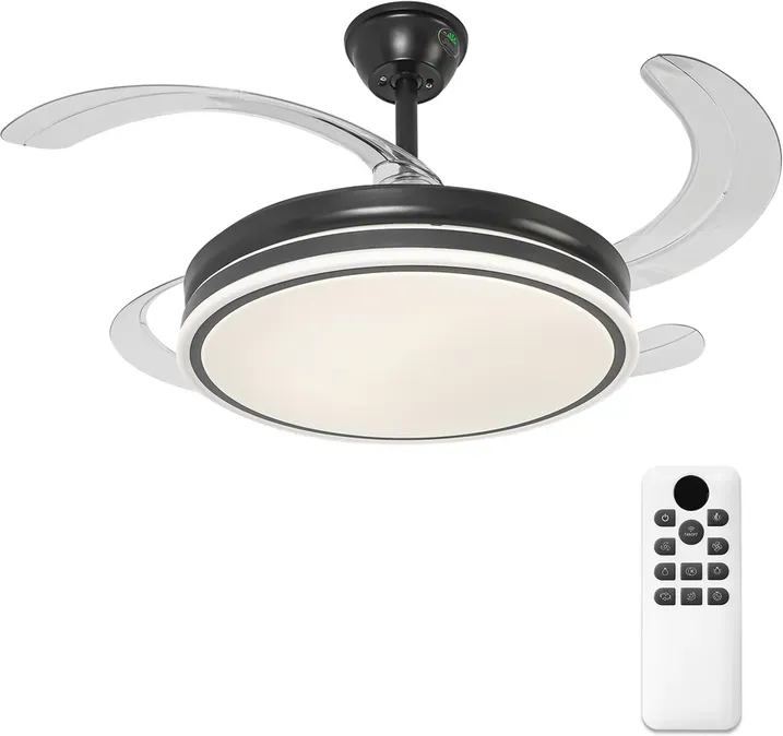 Parrot Uncle Deckenventilator mit Licht und einziehbaren Flügeln, 36W DC-Motor, 106 cm, Schwarz