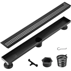 VEVOR Duschrinne 609 x 70 x 70 mm Bodenablauf 42,5 L/min Ablaufrinne Edelstahl 304 Abfluss Duschablauf rechteckiger Duschbodenablauf, schlanker linearer Abfluss mit Haarsieb, mattschwarz