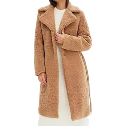 nachhaltiger Damen Mantel lange Teddyfell-Jacke Alltags-Mantel kuscheliger Basic-Mantel 947834 Braun - 46