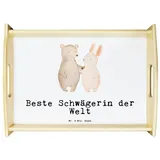 Mr. & Mrs. Panda Tablett Hase Beste Schwägerin der Welt, Servier Tablett, Weiß, betttablett, H, Echtholz lasiert, (Packung, 1-tlg) weiß