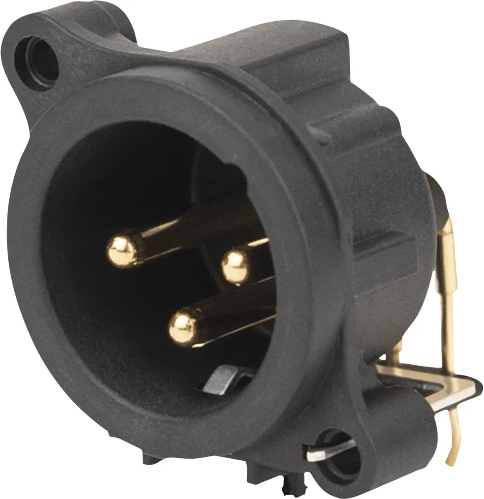 Neutrik XLR 3-pin male chassis Vergoldet - horizontale Leiterplattenmontage - IP40 - black