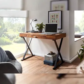 KADIMA DESIGN Schreibtisch 120x55x78 Sheesham Massivholz / Metall Schwarz, in Dunkelbraun-Schwarz Gr.: onesize